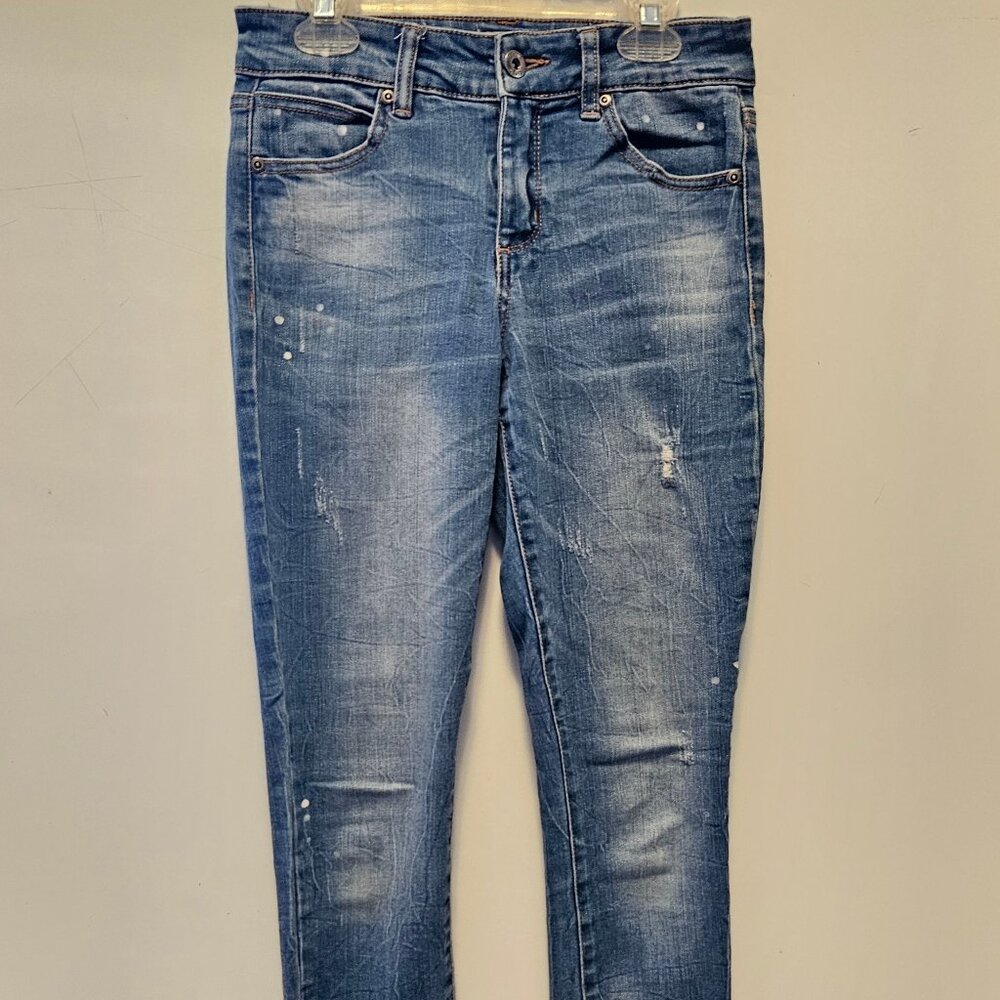 WOMENS SZ 1 LIGHT BLUE DENIM SKINNY JEANS W/WHITE DETAILS
